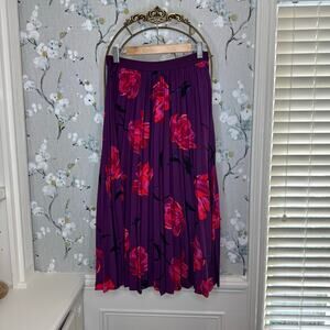 A New Day Purple with Pink Floral Midi Length Skirt - Size Medium